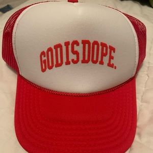 GOD IS DOPE Red Trucker Hat, BRAND NEW, NEVER WORN!